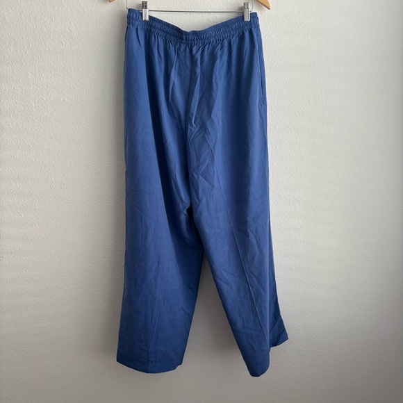 Maggy London 100% Silk Pants Blue Drawstring Straight Leg Relaxed Fit Trousers - Picture 3 of 6